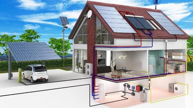 verweist auf: Sanierung Wohngebäude Querschnitt eines modernen Wohngebäudes (verweist auf: Sanierung Wohngebäude)